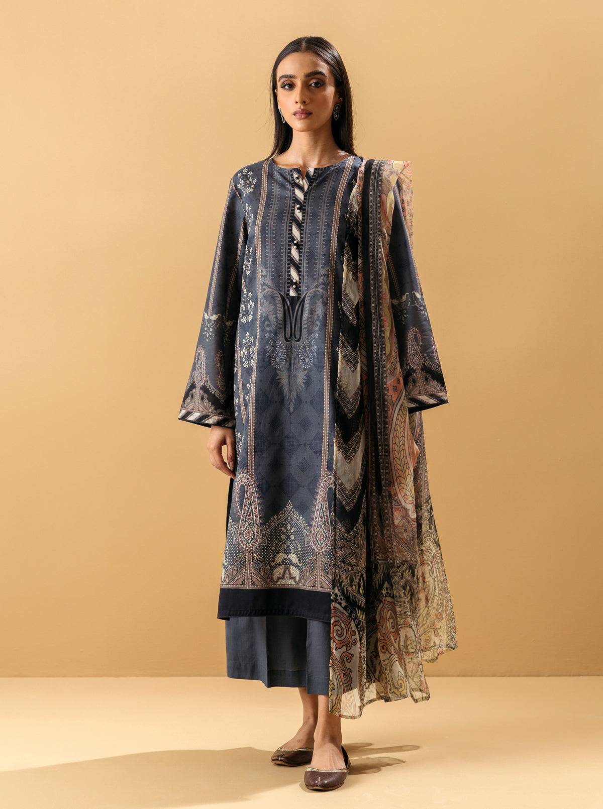 3 PIECE - PRINTED LAWN SUIT - BLUE HORIZONMB4S22U47-GRAY-2000000204102-3PC