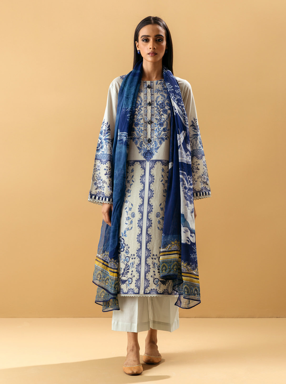 3 Piece - Embroidered Lawn Suit - Porcelain Garden