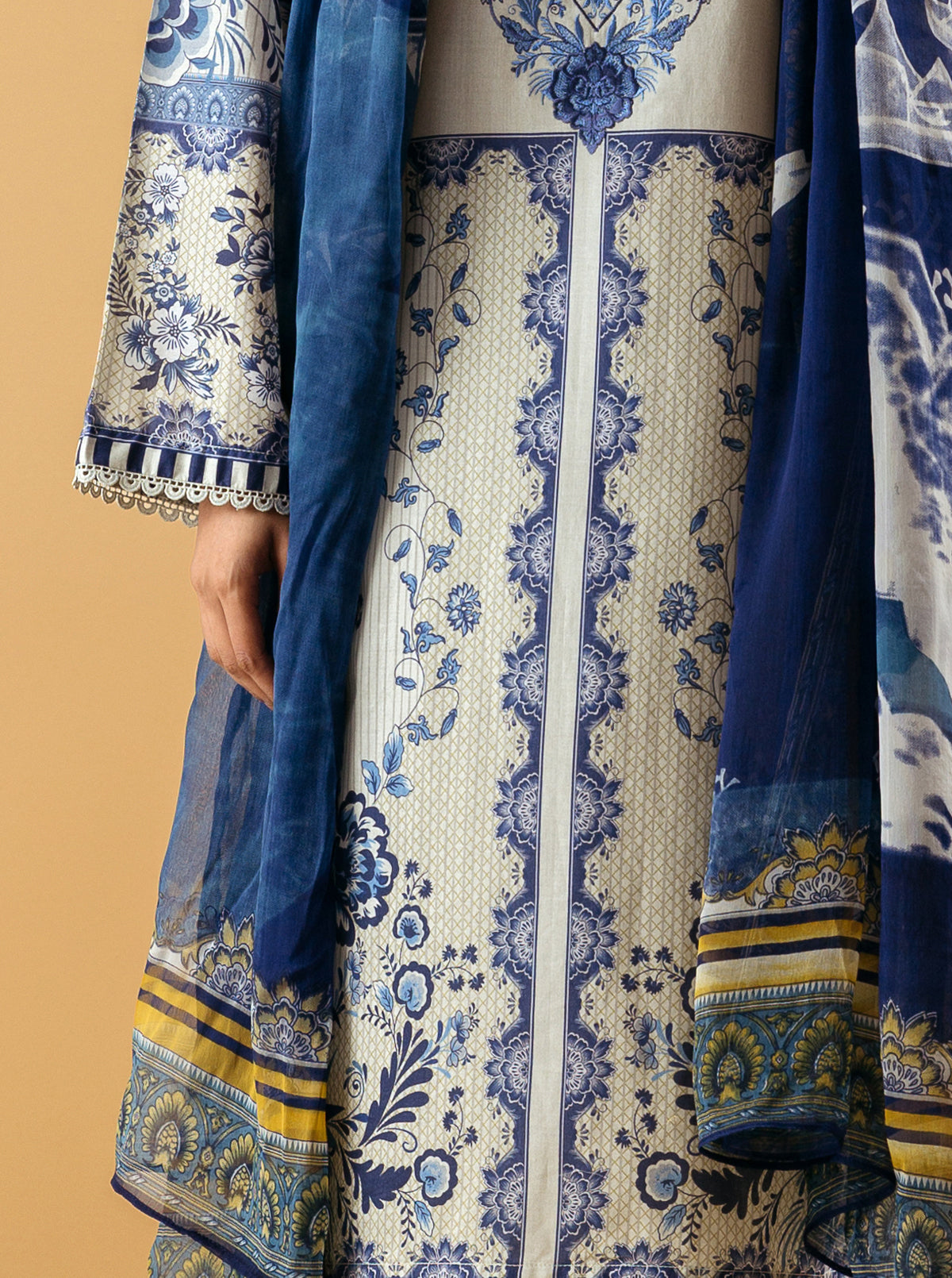 3 Piece - Embroidered Lawn Suit - Porcelain Garden
