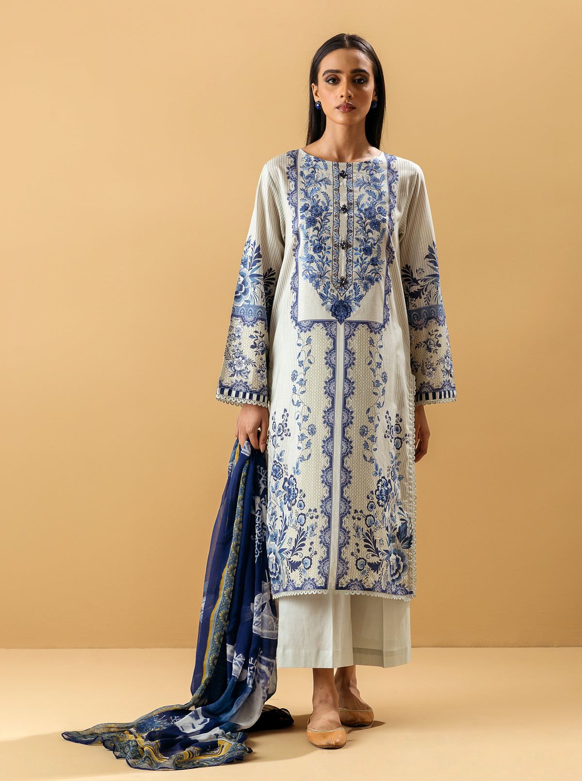 3 Piece - Embroidered Lawn Suit - Porcelain Garden