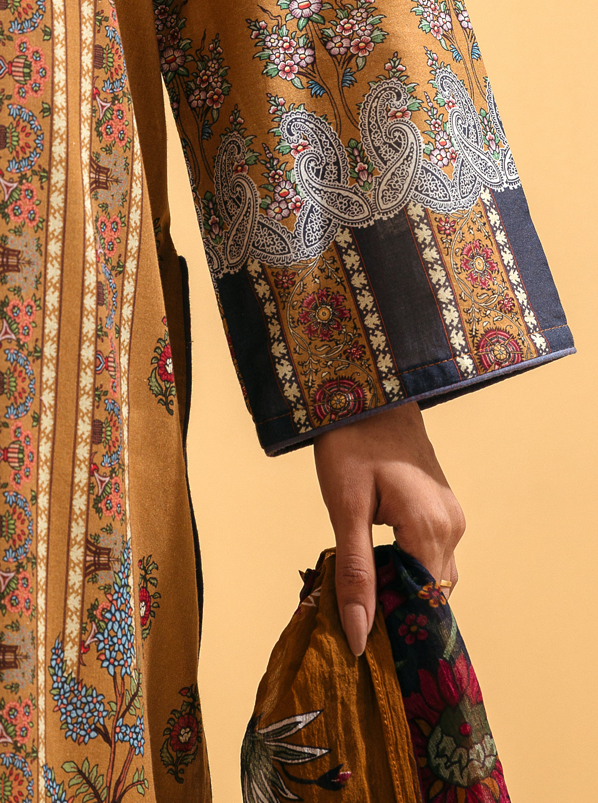 3 Piece - Embroidered Lawn Suit - Apricot Tan