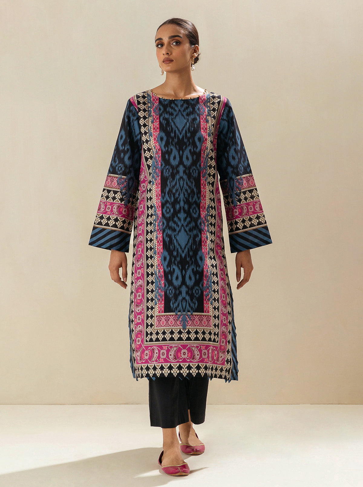 1 PIECE - PRINTED LAWN SHIRT - BLUE TIDE