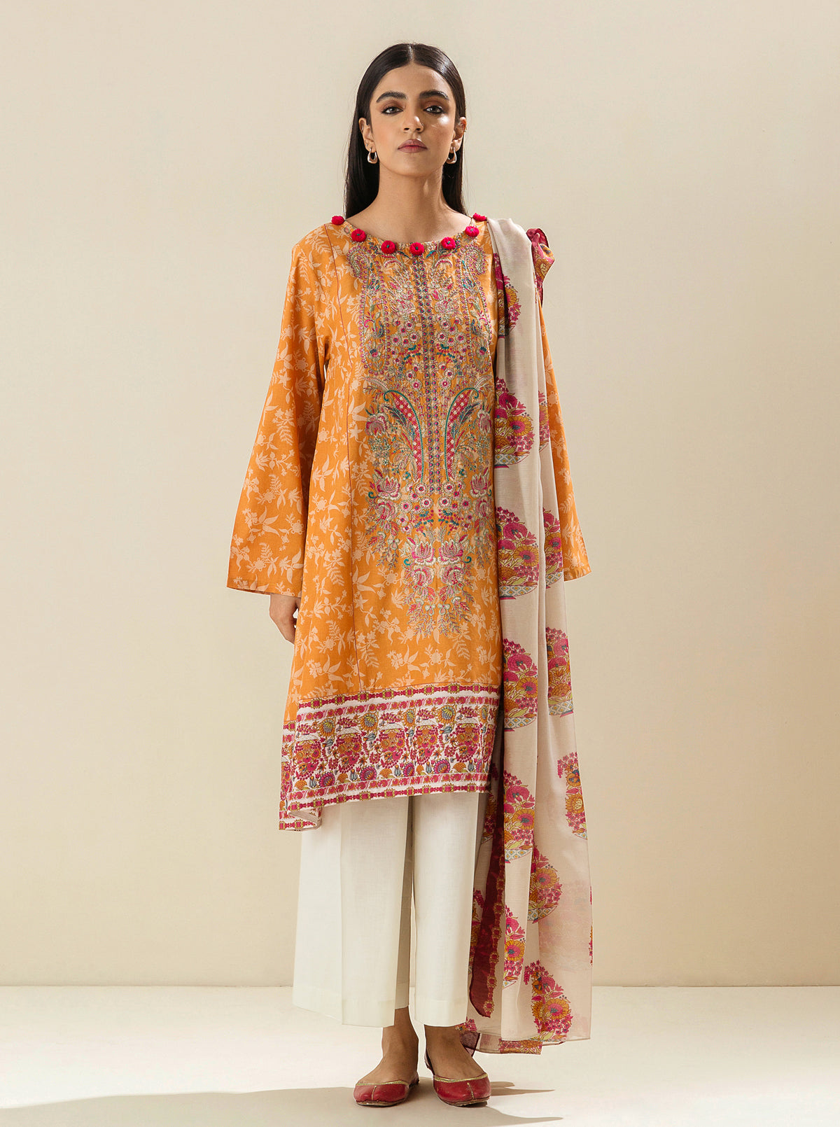 2 Piece - Embroidered Printed Lawn Suit - Amberglow