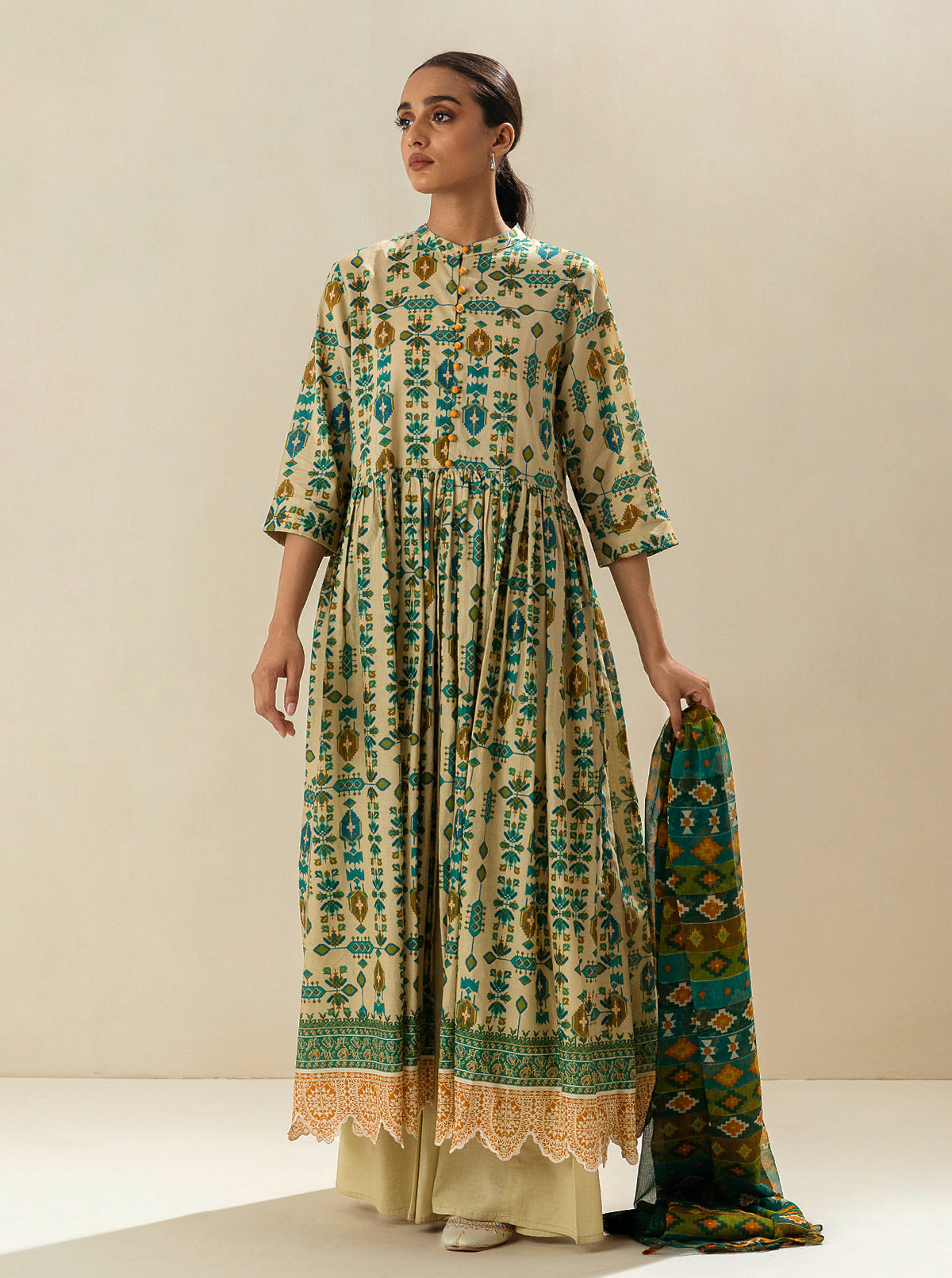 2 Piece - Printed Lawn Suit - Antique Charm
