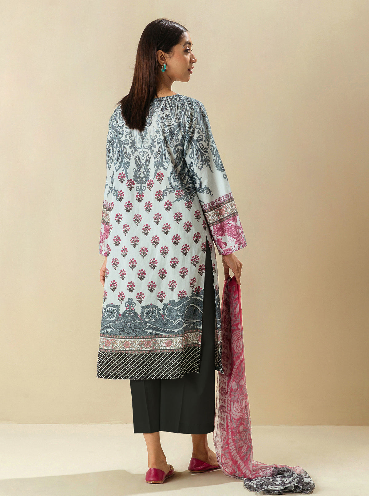 3 Piece - Printed Lawn Suit - Beetroot Trace