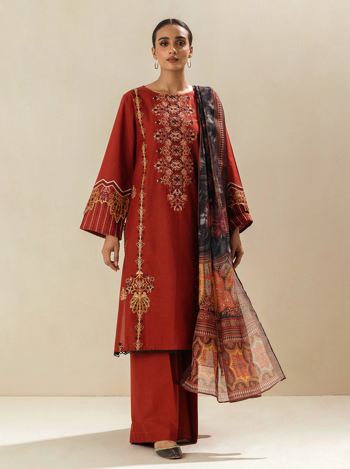 3 Piece - Embroidered Lawn Suit - Maple Music