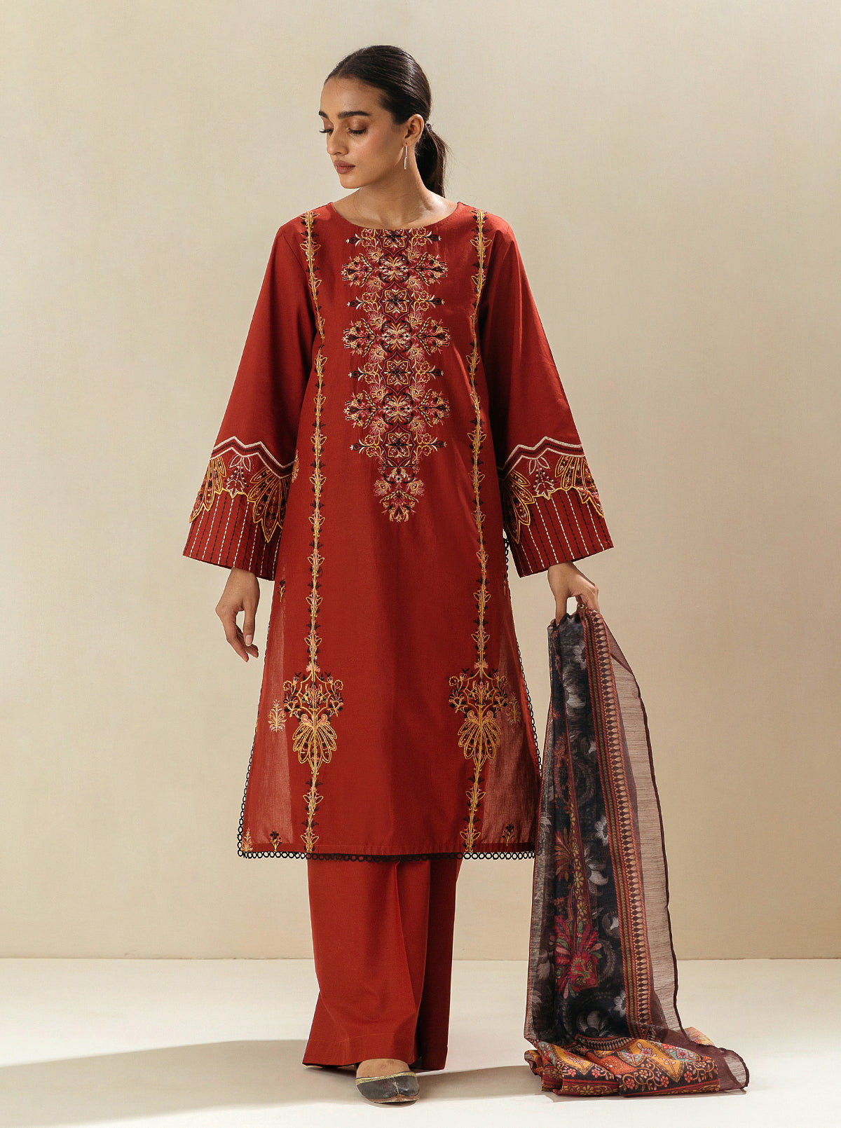 3 Piece - Embroidered Lawn Suit - Maple Music