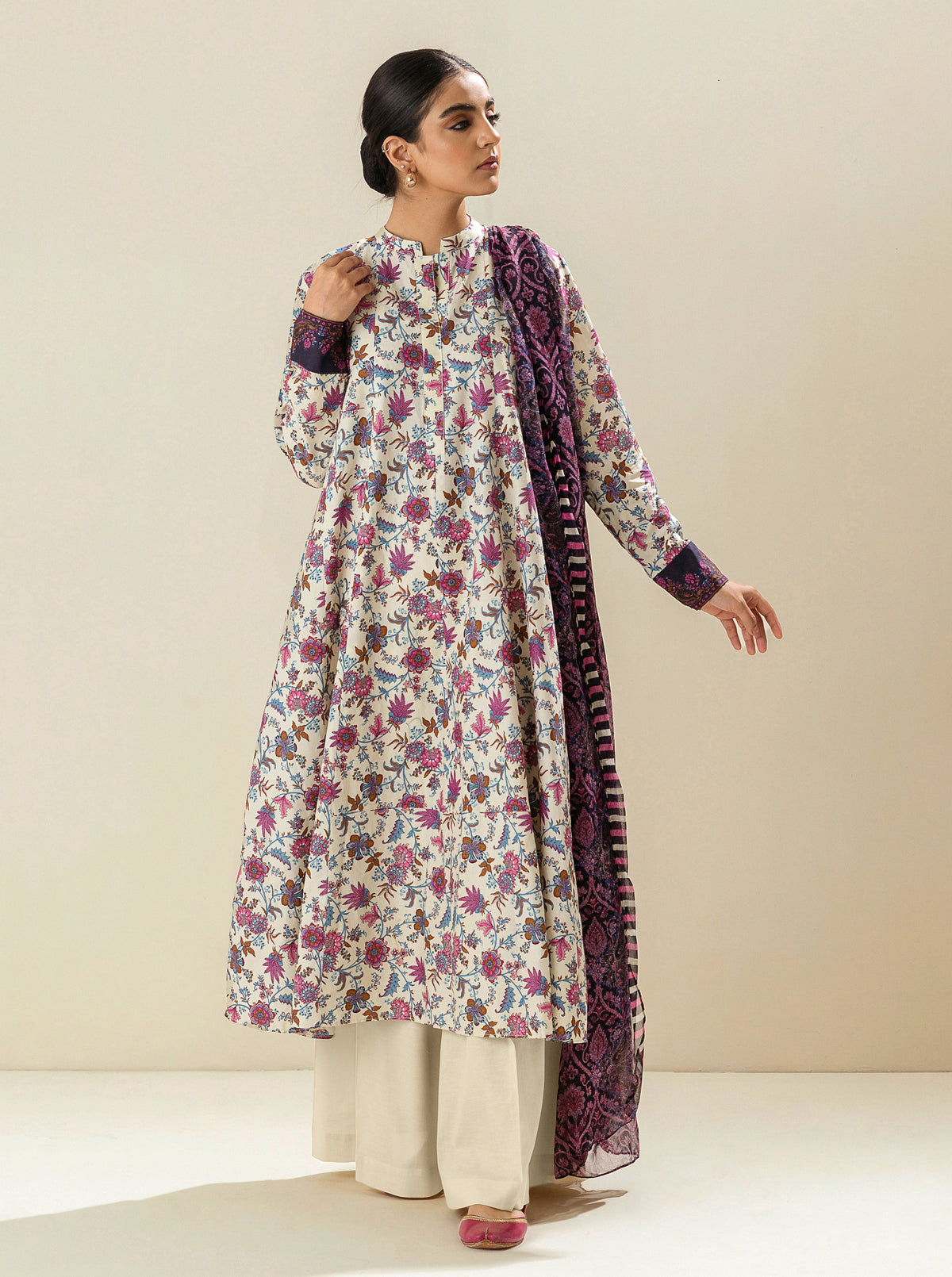 2 Piece - Printed Lawn Suit - Raspberry Rose
