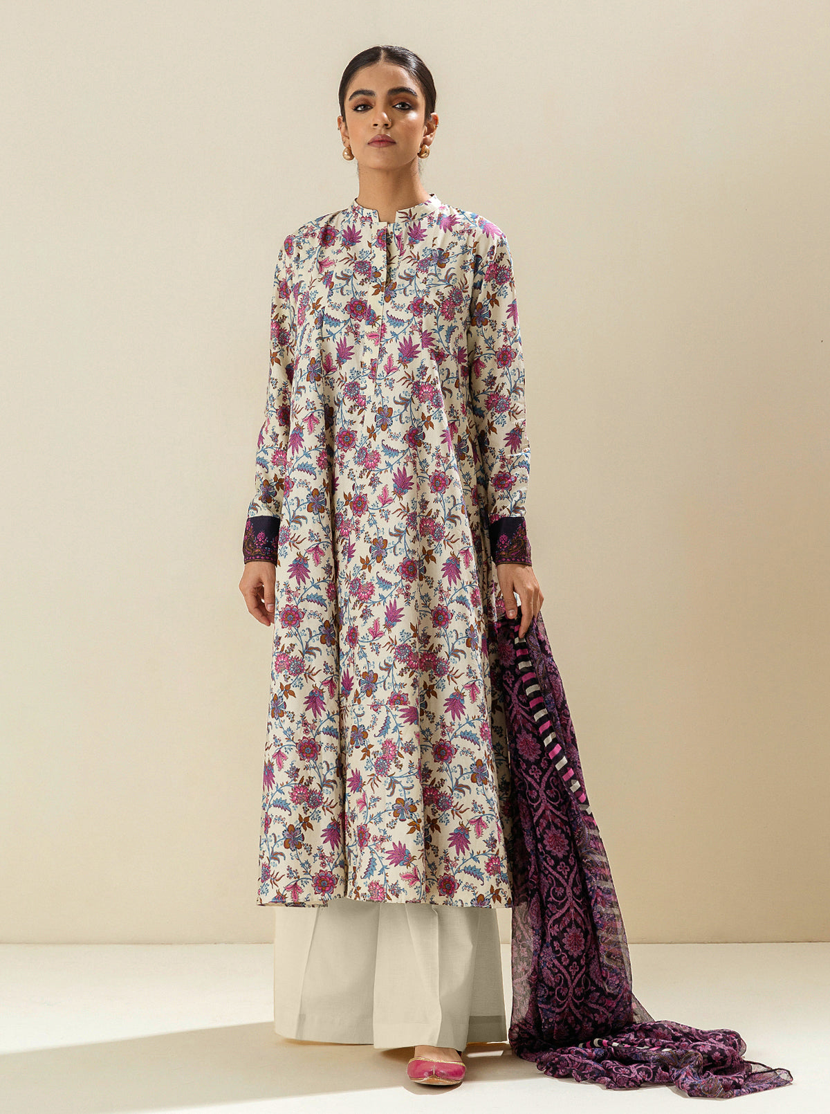 2 Piece - Printed Lawn Suit - Raspberry Rose
