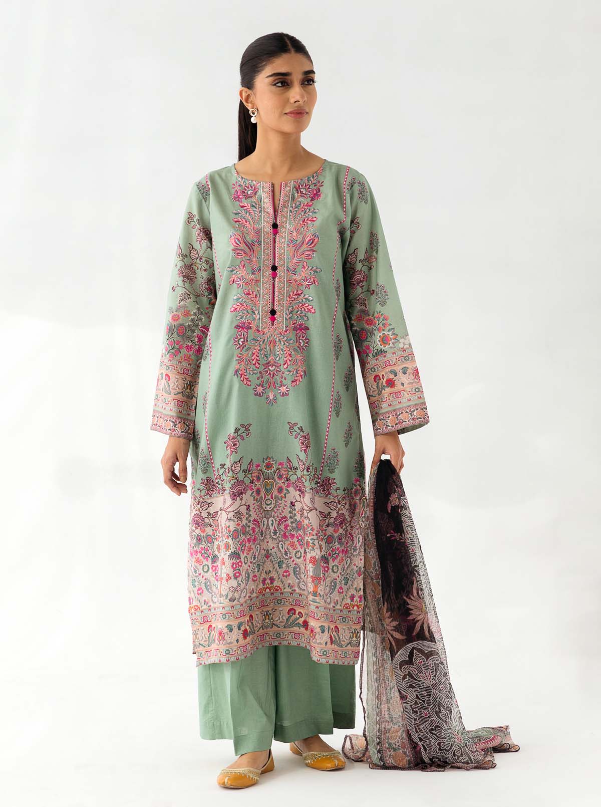 3 Piece - Embroidered Lawn Suit - Mistletoe Pomace