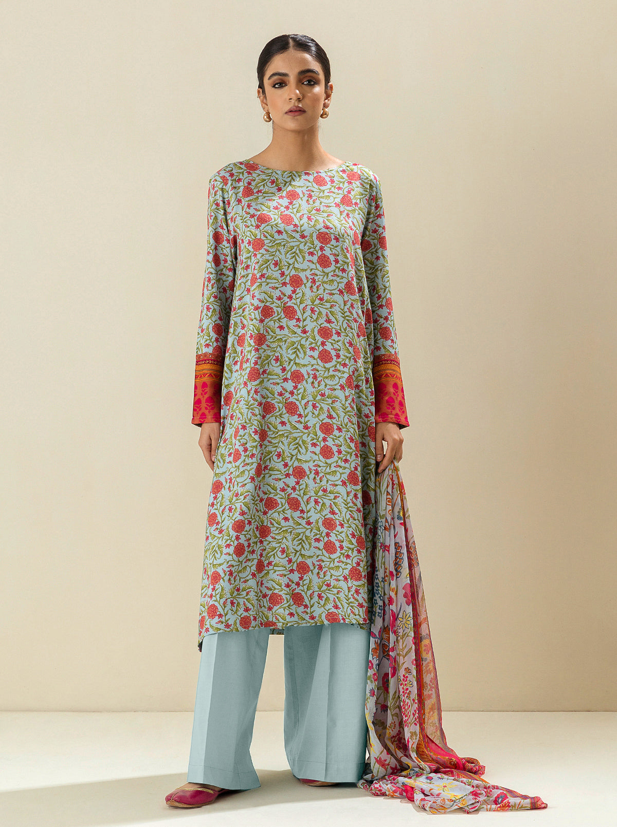 3 Piece - Printed Viscose Suit - Breezy Paradise (Unstitched)