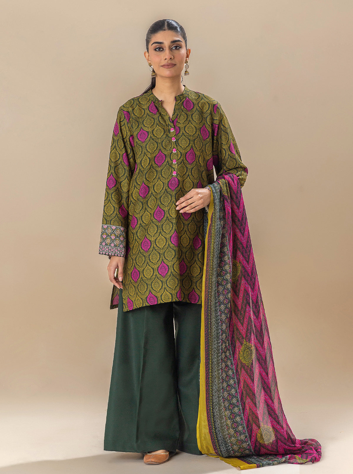 3 Piece Printed Viscose Suit-Sheer Illumination (Unstitched)