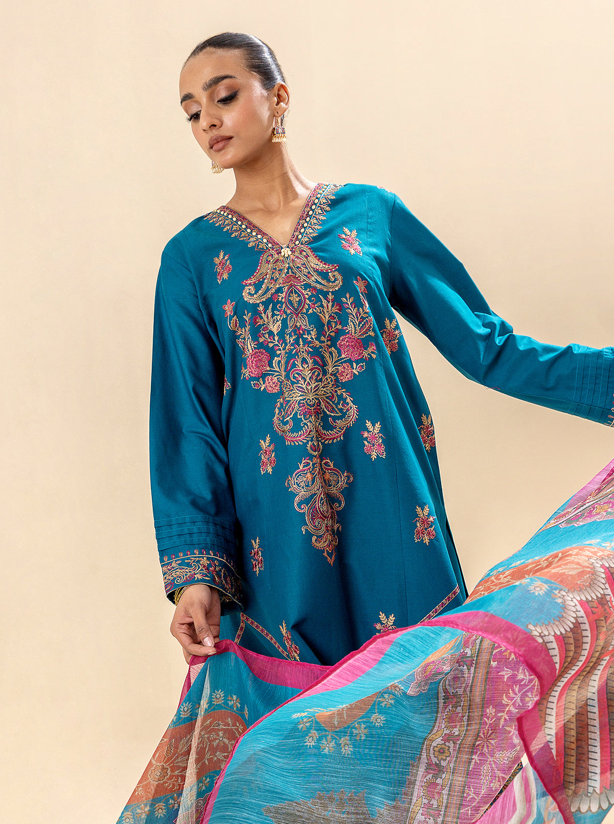 3 Piece Embroidered Lawn Suit-Ocean Depths (Unstitched)
