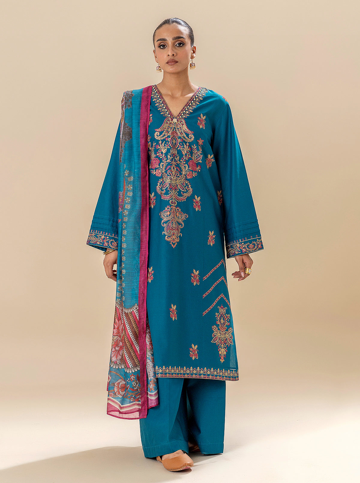3 Piece Embroidered Lawn Suit-Ocean Depths (Unstitched)