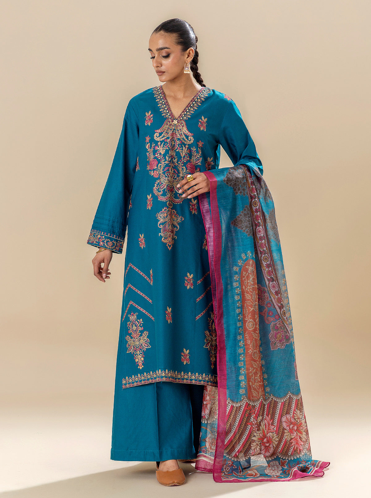 3 Piece Embroidered Lawn Suit-Ocean Depths (Unstitched)