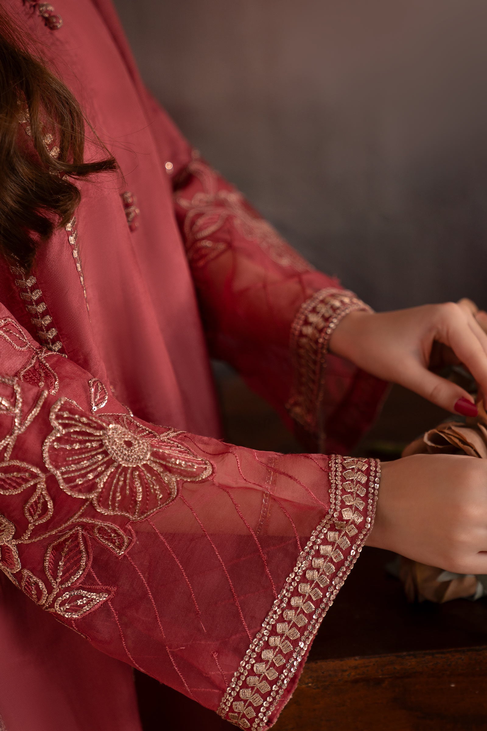 3 Piece Embroidered Tassel Silk Suit