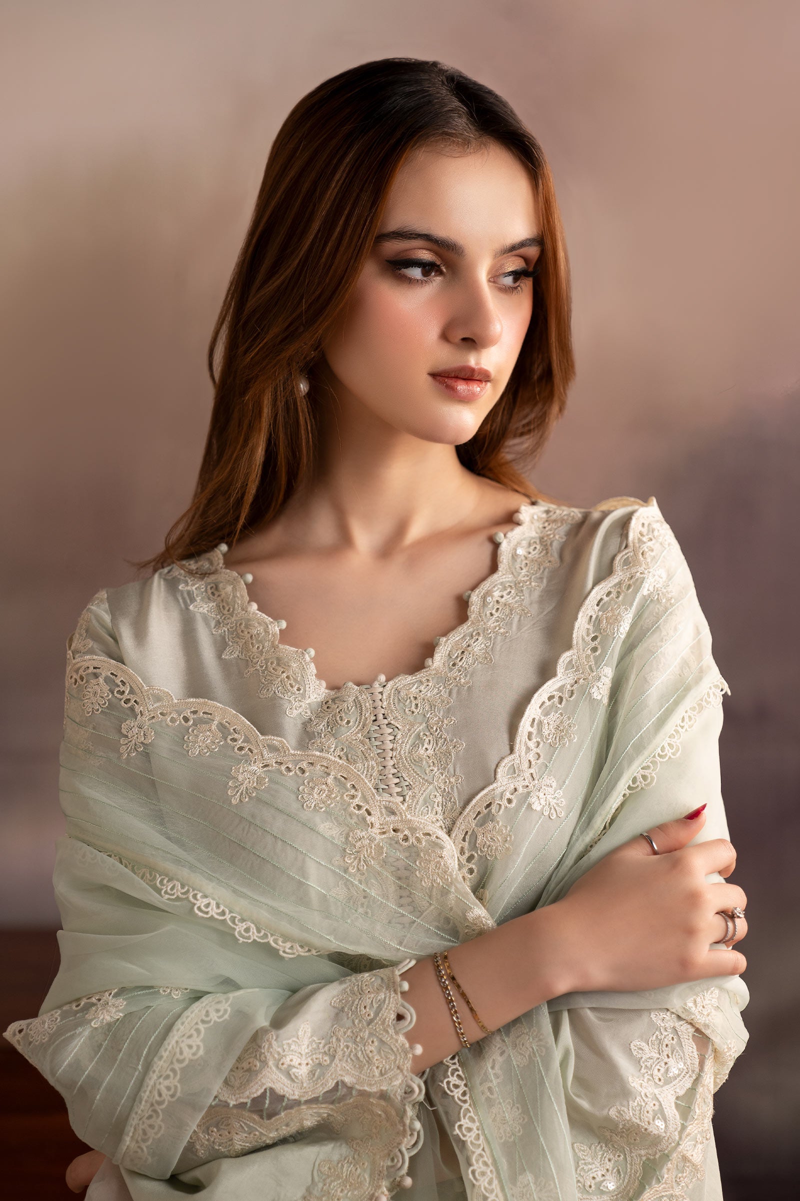 3 Piece Embroidered Tassel Silk Suit