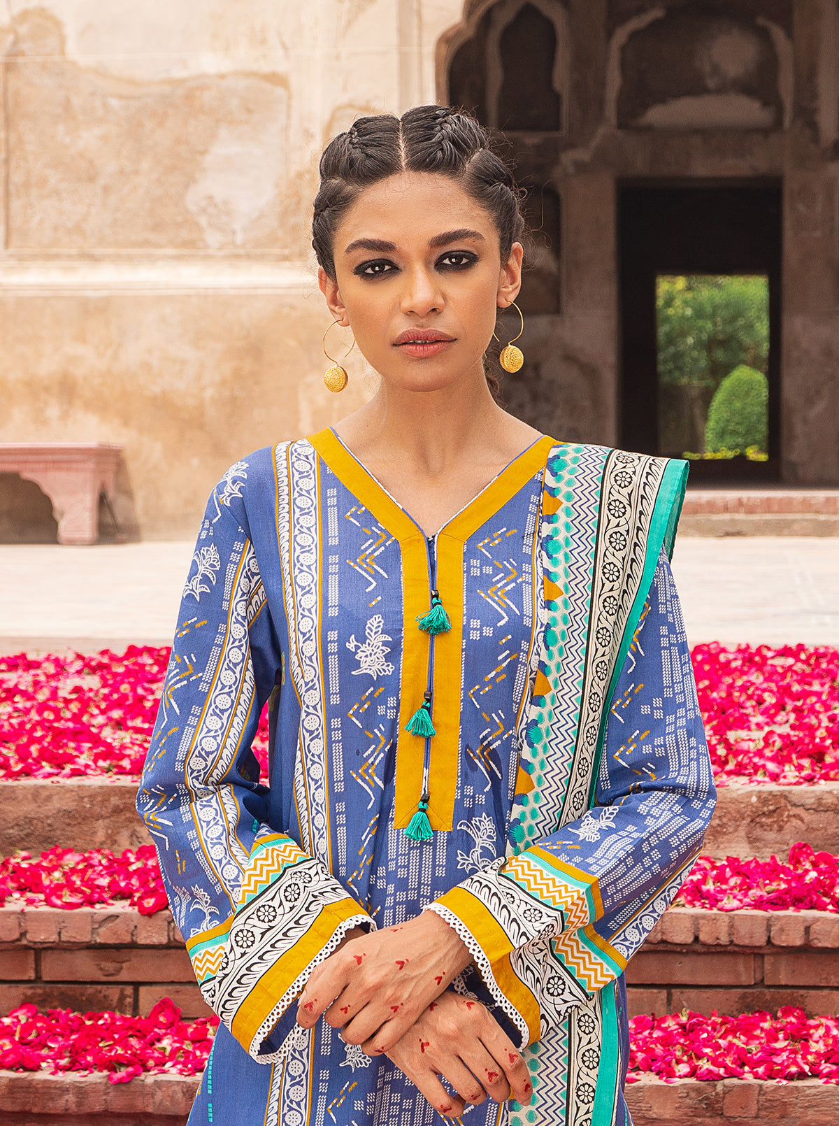 3 Piece - Printed Lawn Suit - Blue Gaze