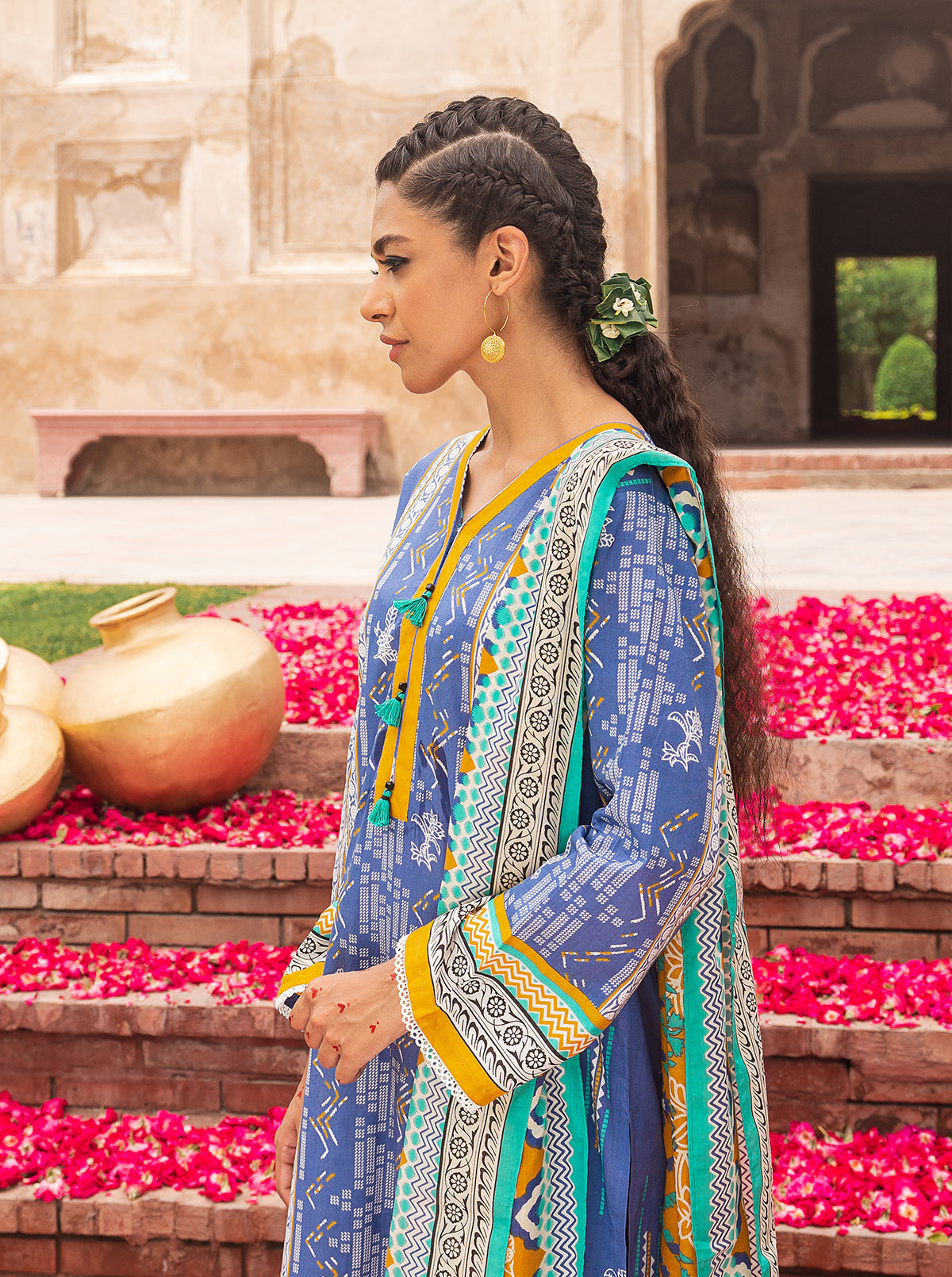 3 Piece - Printed Lawn Suit - Blue Gaze