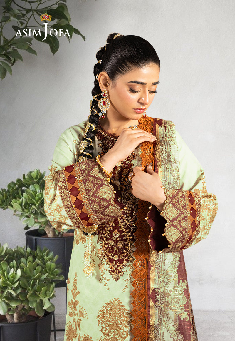 Ajso-173 Unstitched 3 Pcs Shirt Dupatta Trouser
