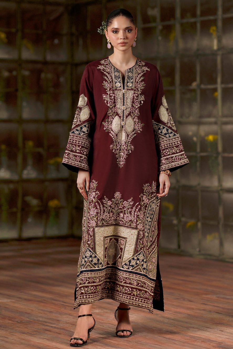Ethnc E1141/104/414 Luxury Silk Embroidered 3 Pc Unstitched Kaftan Suit PA-204