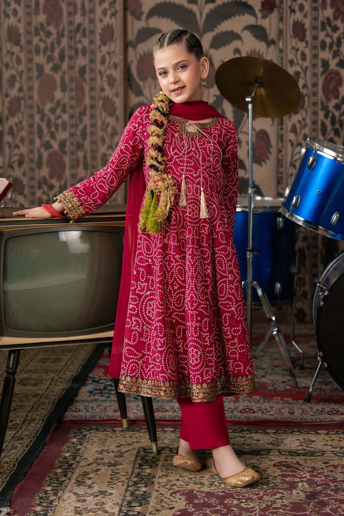 3 Piece Embroidered Raw Silk Suit