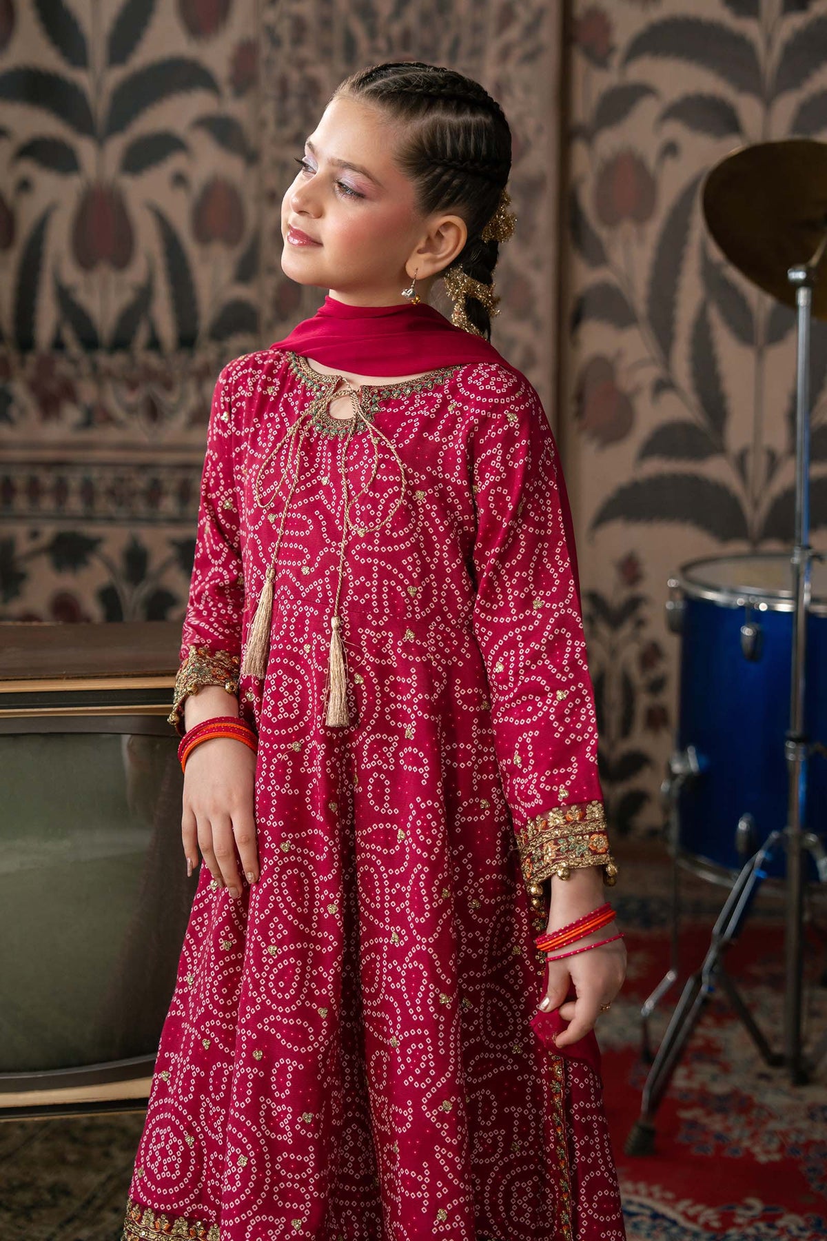 3 Piece Embroidered Raw Silk Suit