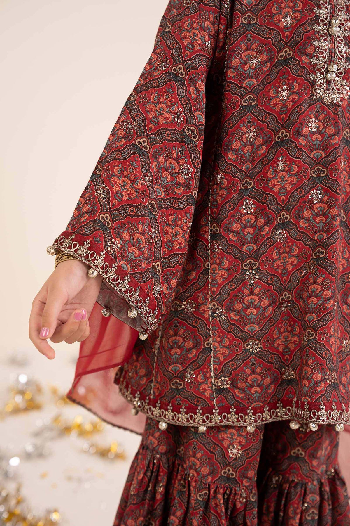 3 Piece Embroidered Raw Silk Suit