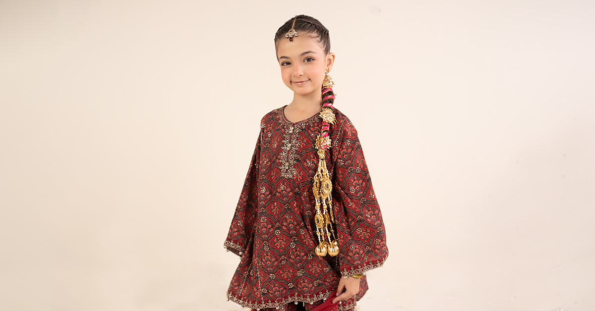 3 Piece Embroidered Raw Silk Suit