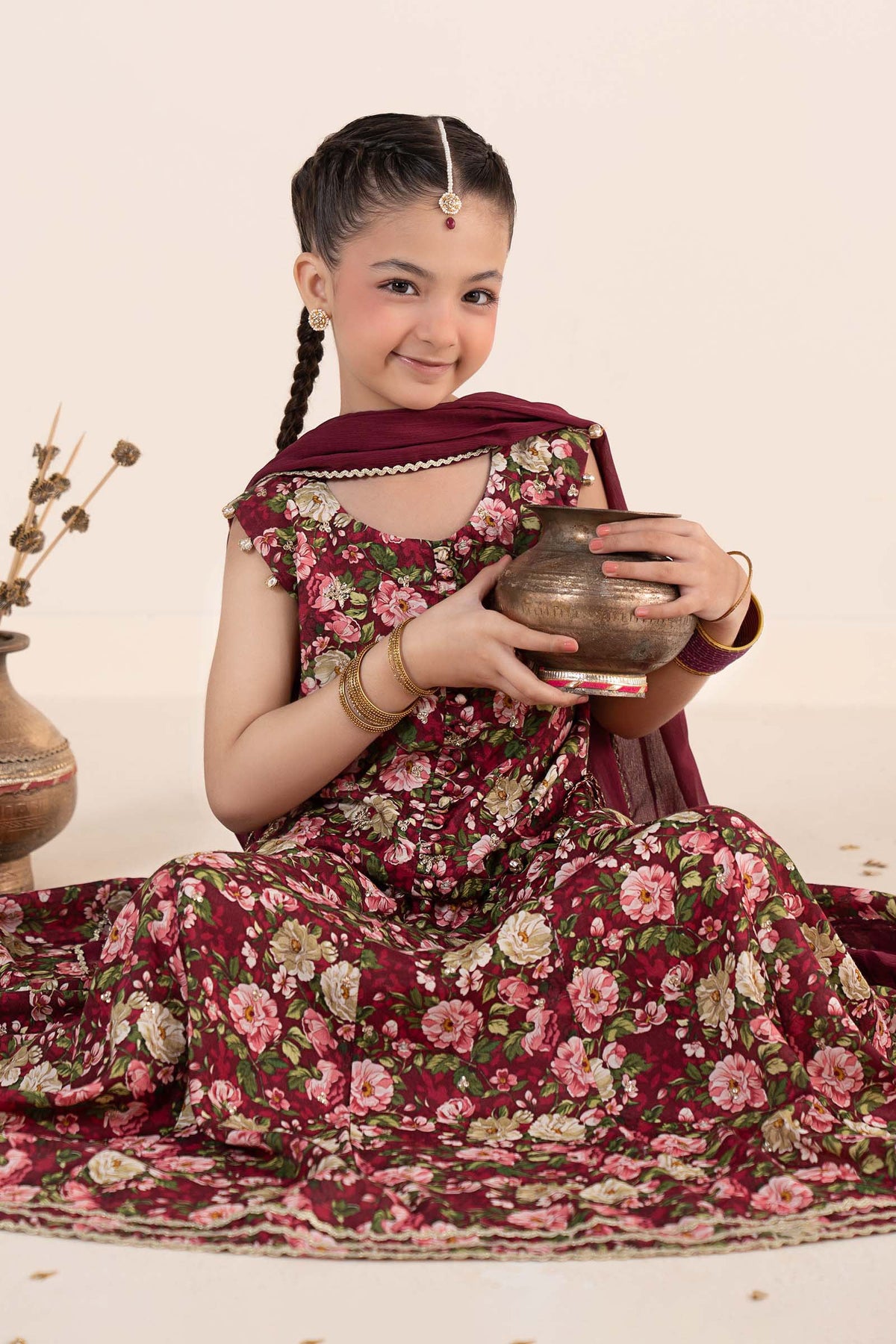 3 Piece Embroidered Raw Silk Suit