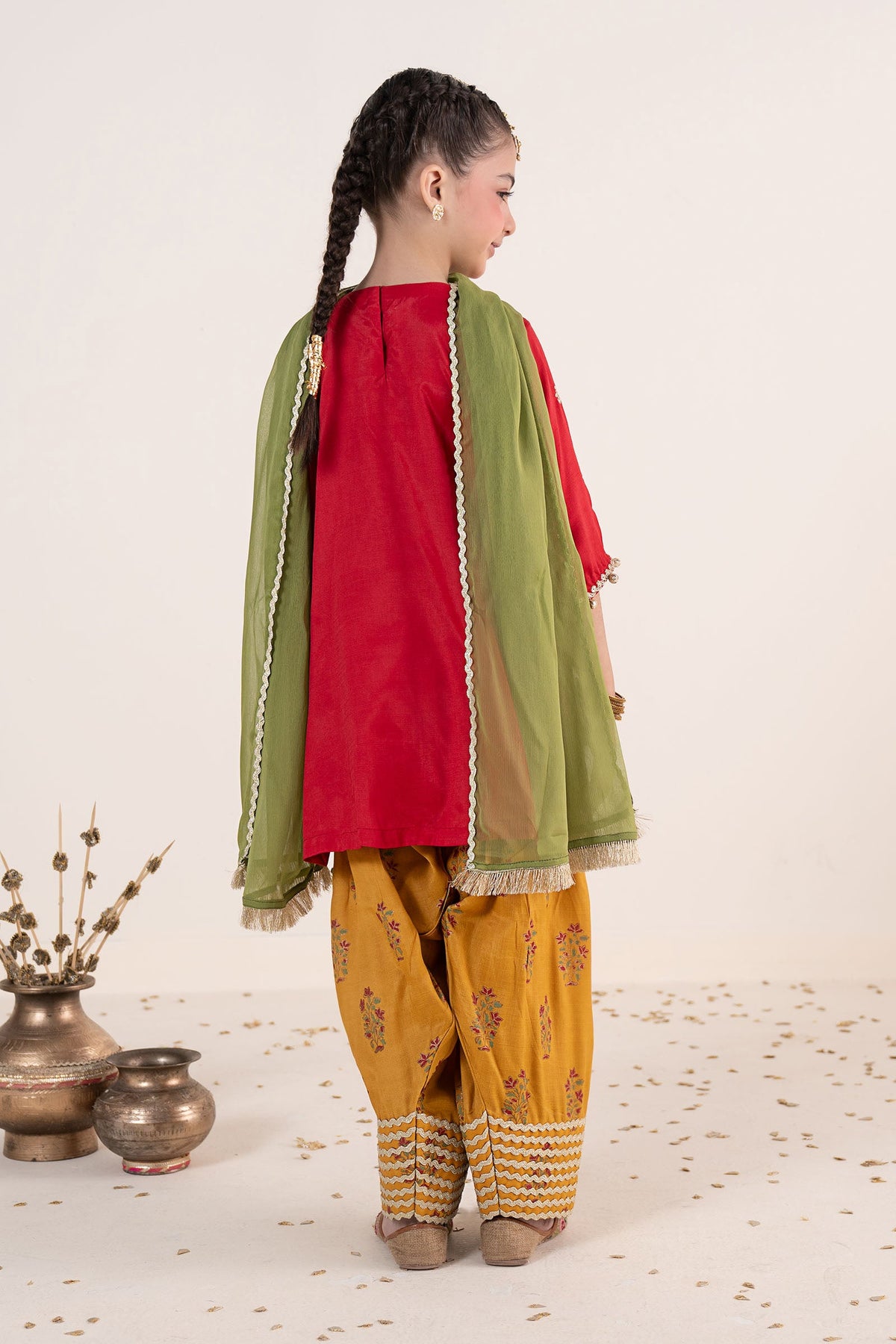 3 Piece Embroidered Raw Silk Suit