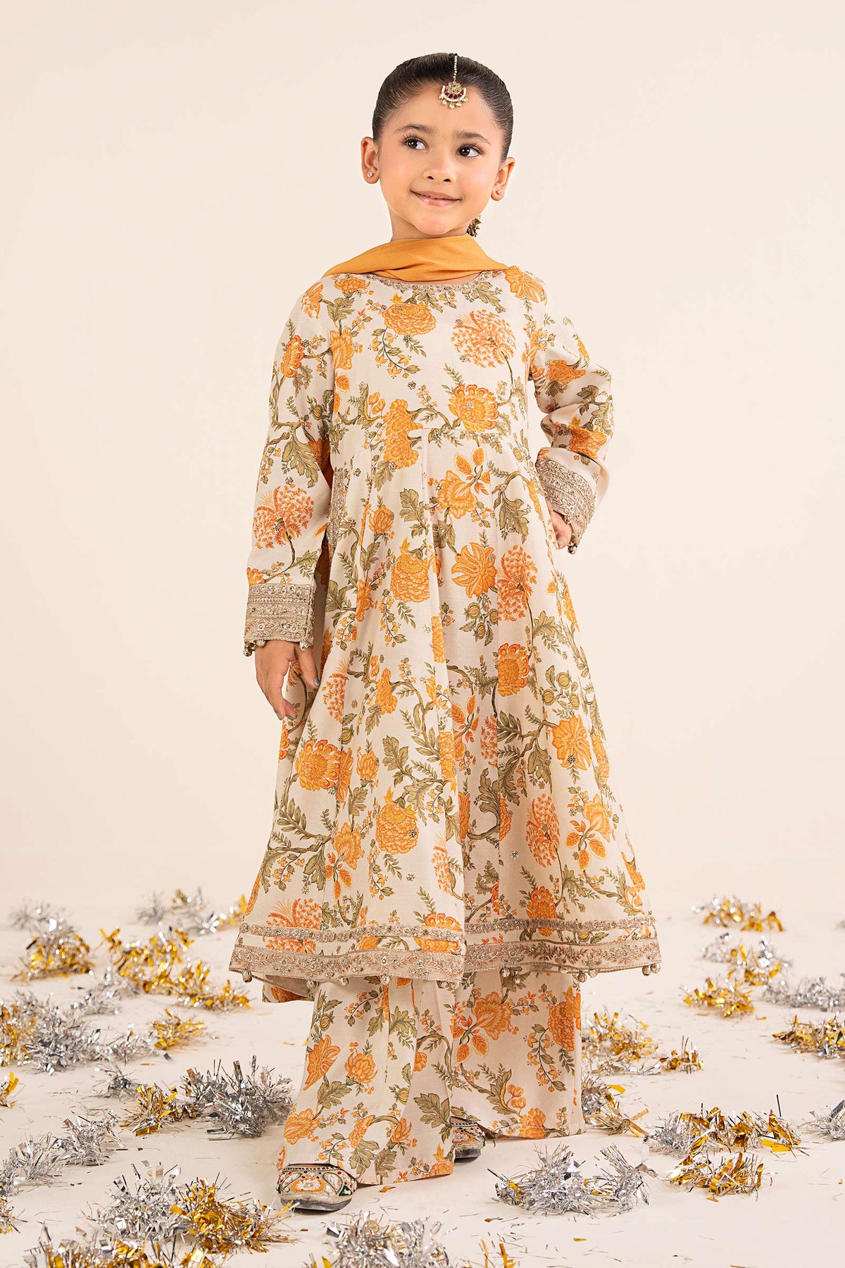 3 Piece Embroidered Raw Silk Suit