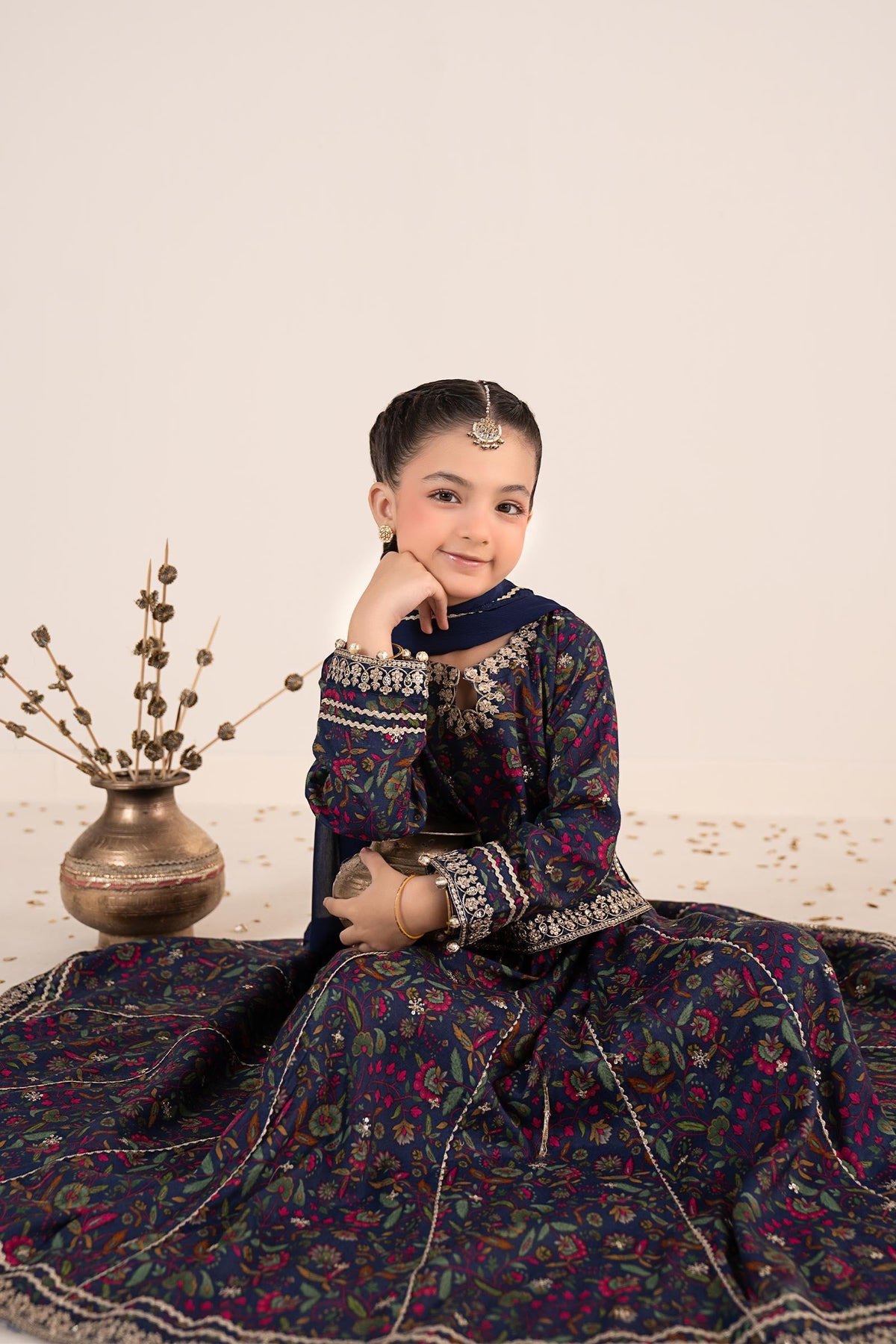 3 Piece Embroidered Raw Silk Suit