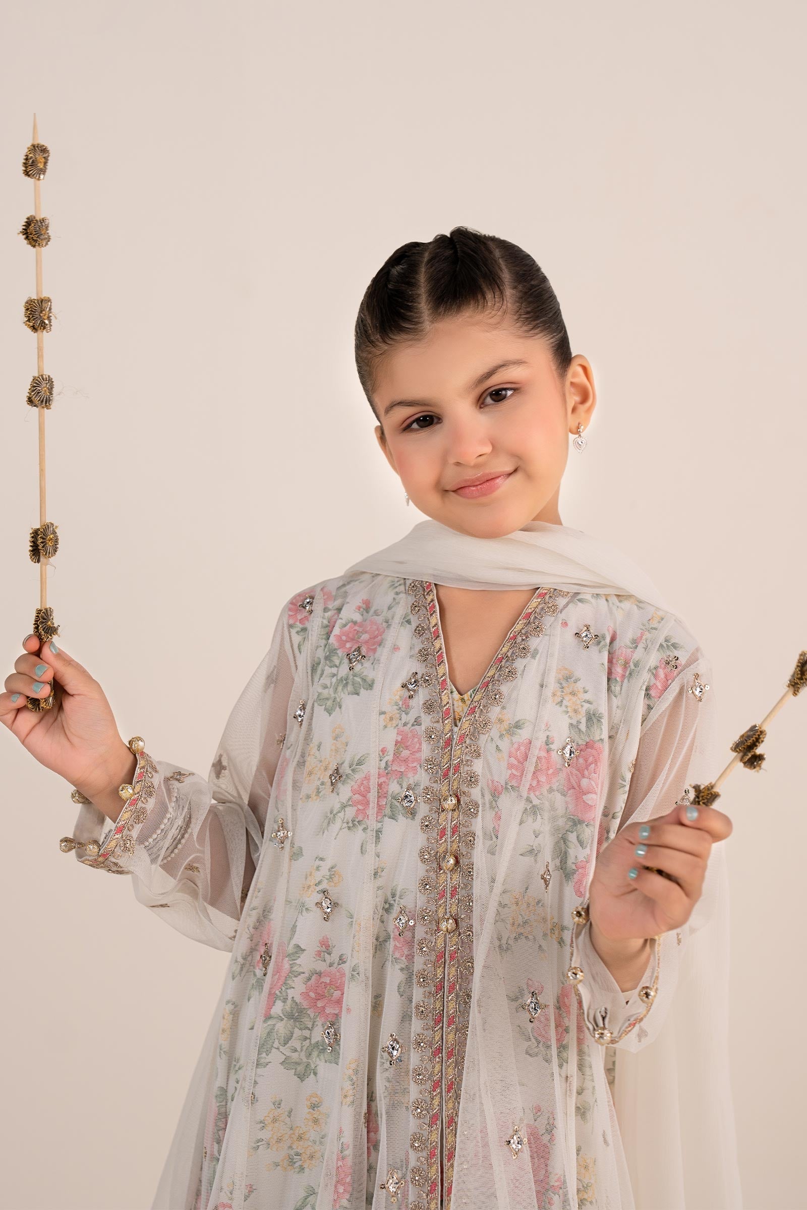4 Piece Embroidered Net Suit