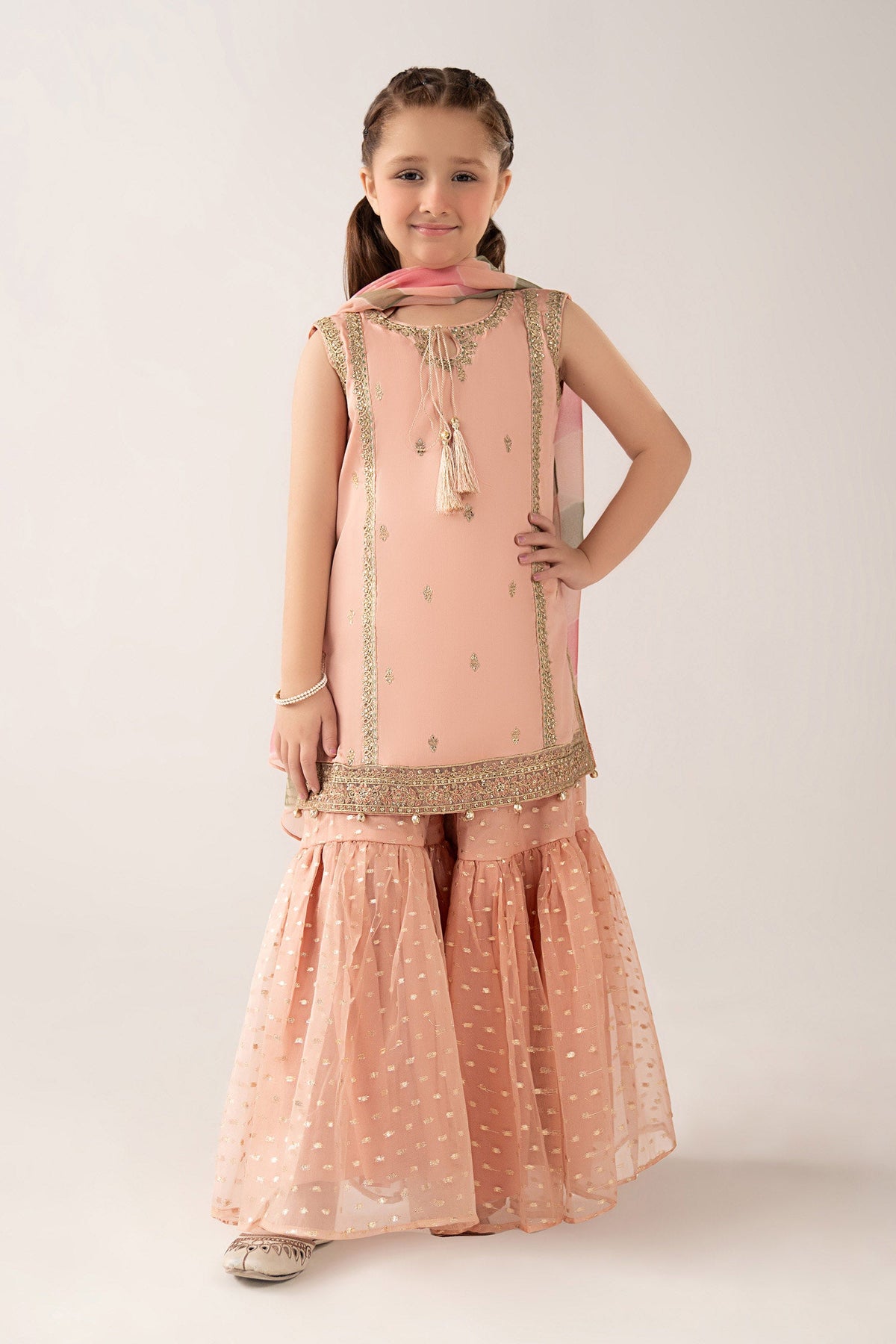 3 Piece Embroidered Cotton Satin Suit