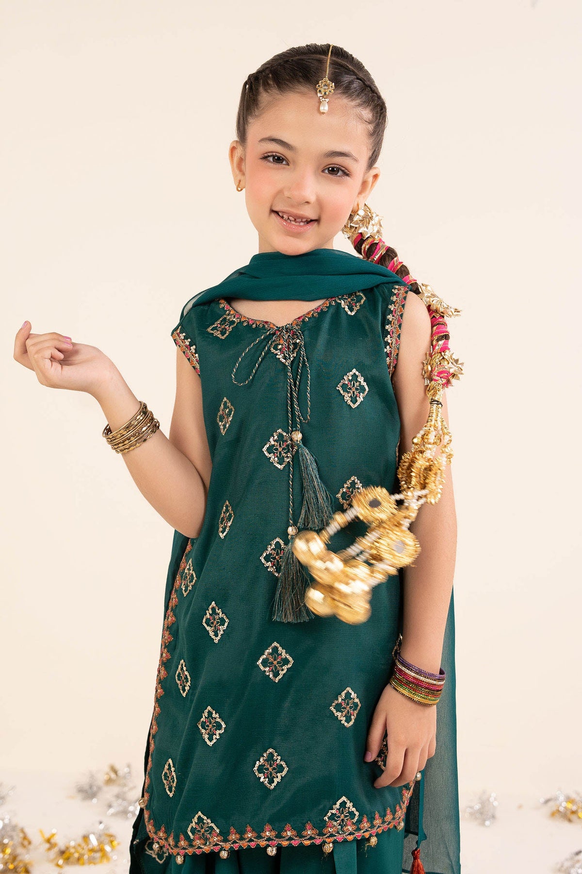 3 Piece Embroidered Raw Silk Suit