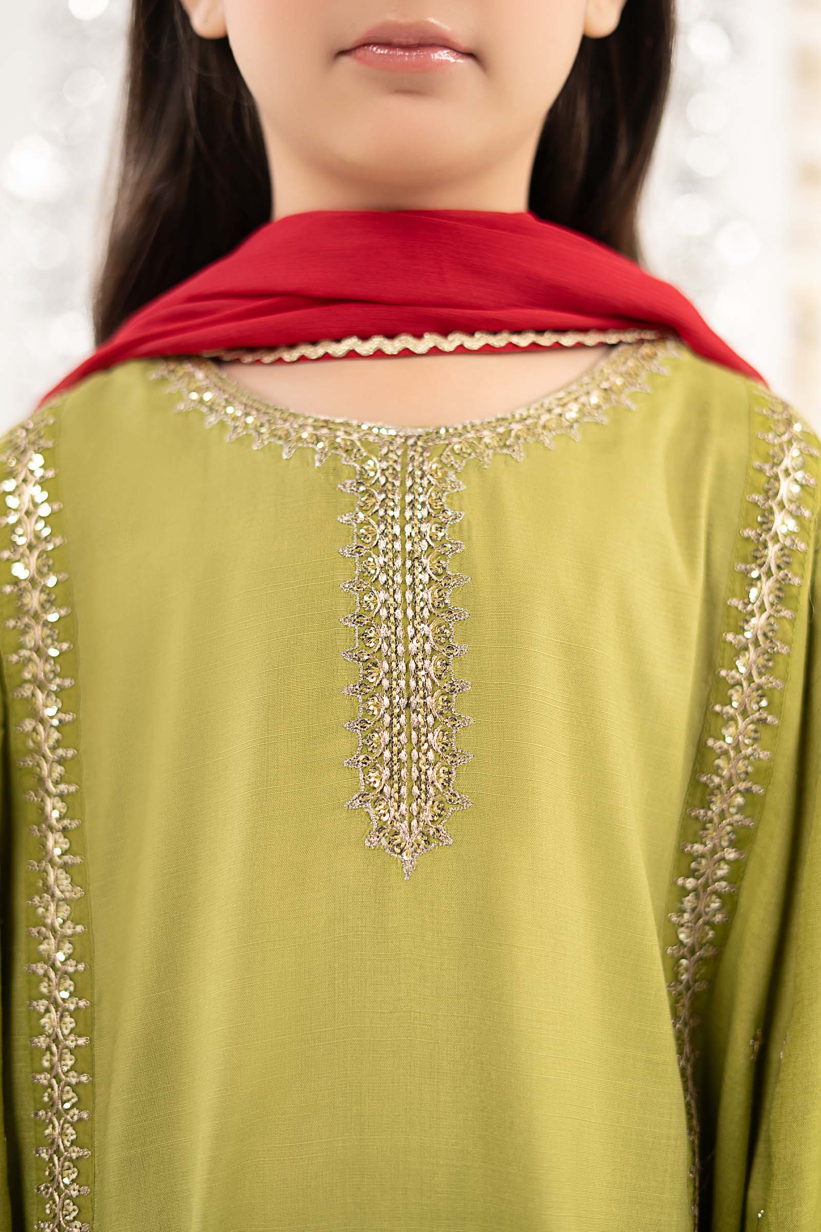 3 Piece Embroidered Raw Silk Suit