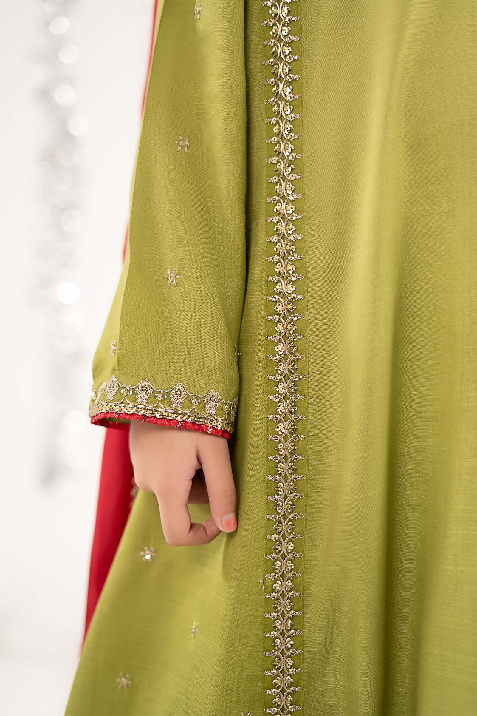 3 Piece Embroidered Raw Silk Suit