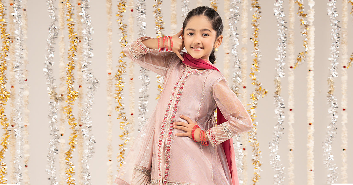3 Piece Embroidered Zari Net Suit