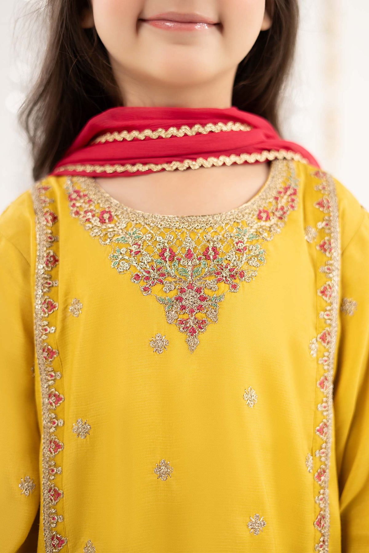 3 Piece Embroidered Raw Silk Suit
