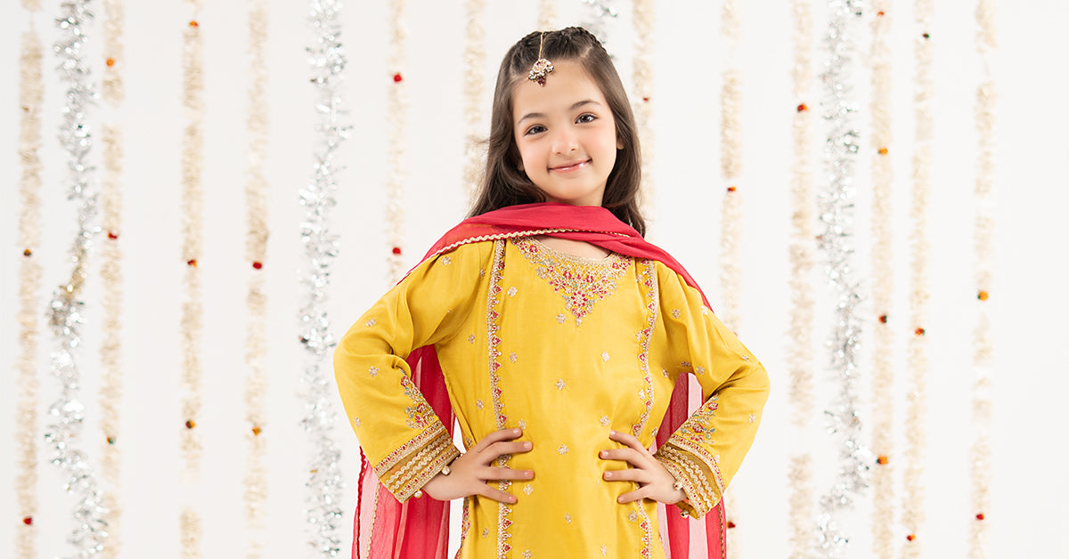 3 Piece Embroidered Raw Silk Suit