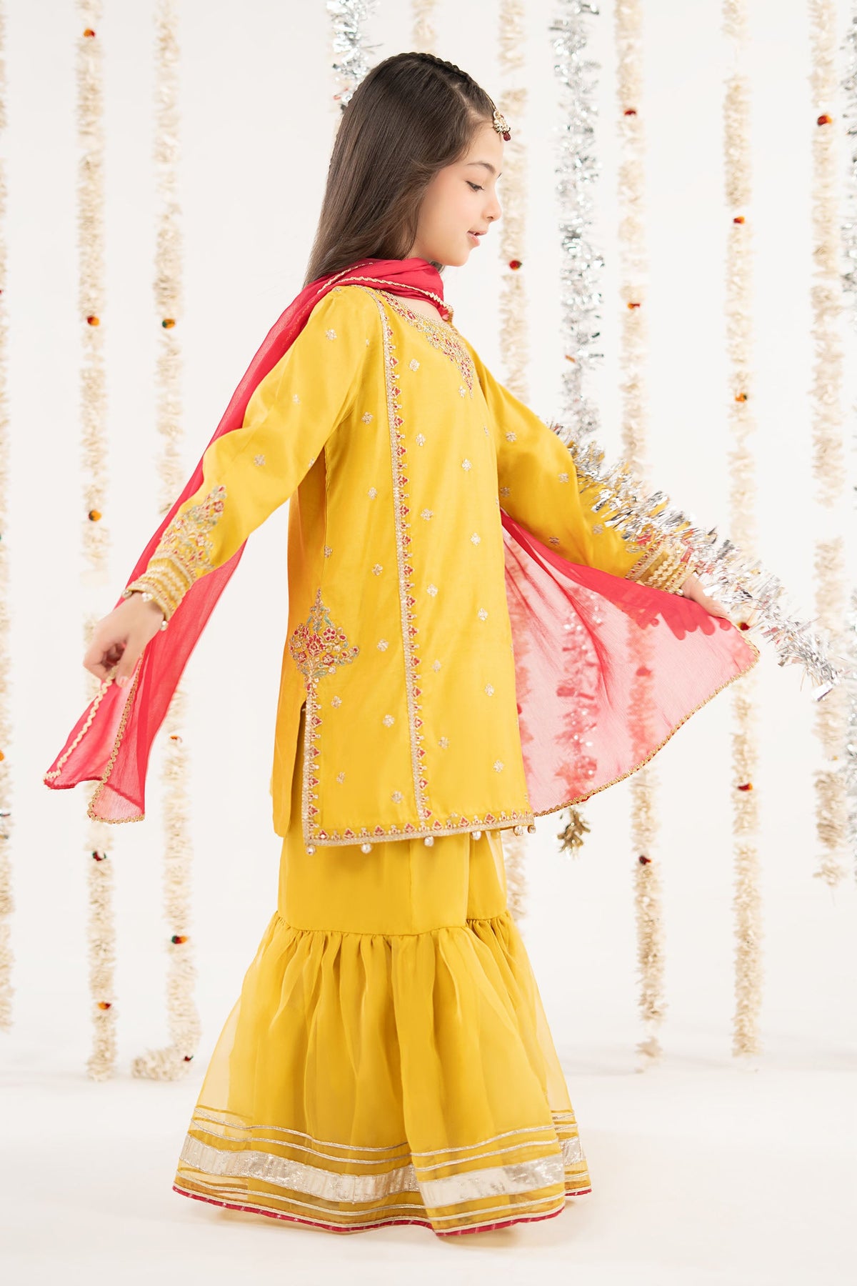 3 Piece Embroidered Raw Silk Suit