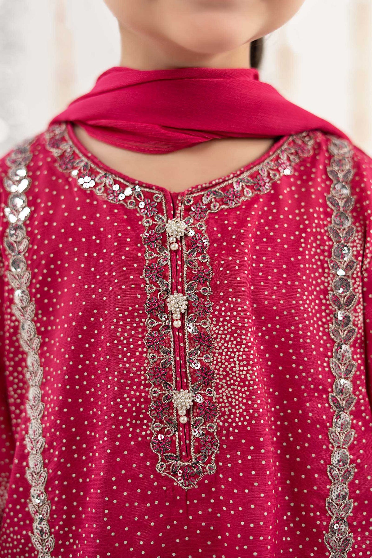 3 Piece Embroidered Raw Silk Suit