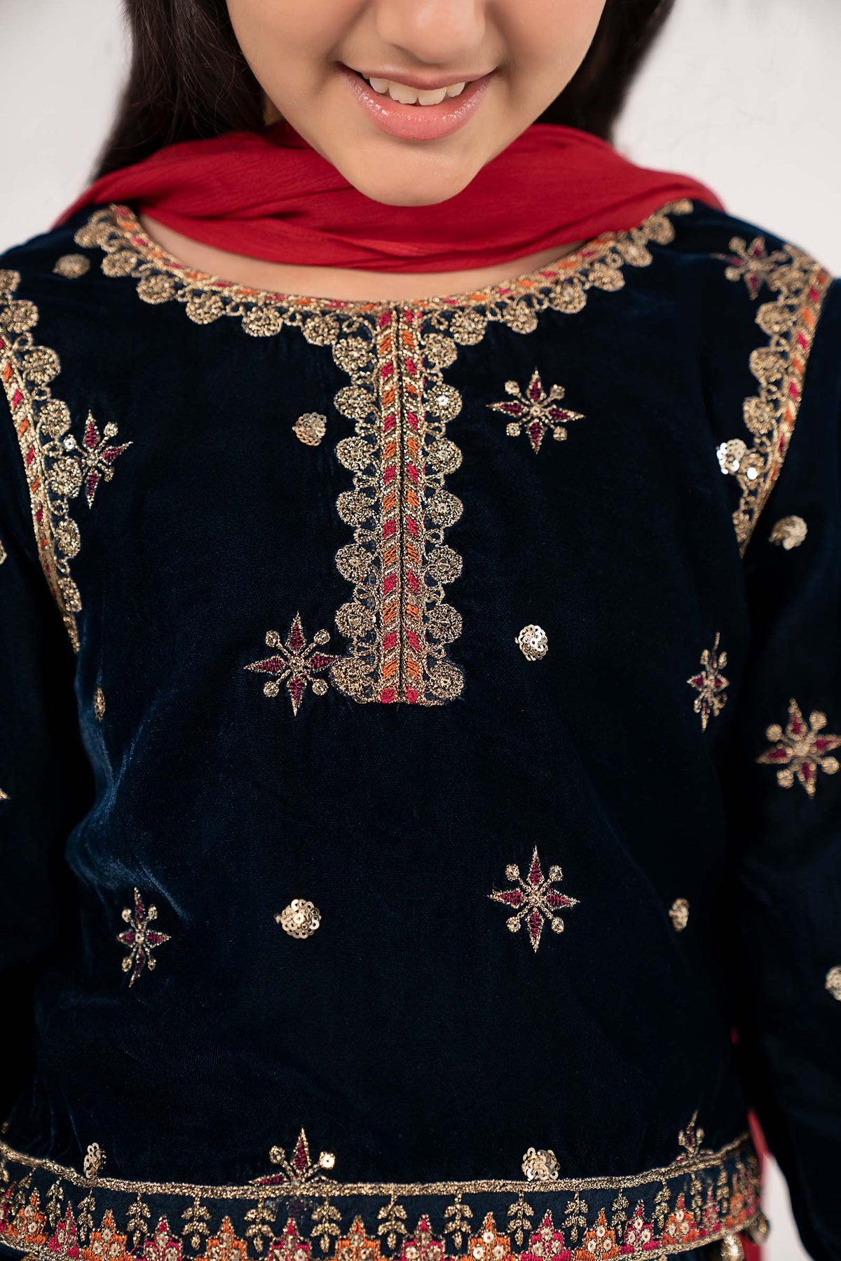 3 Piece Embroidered Velvet Suit