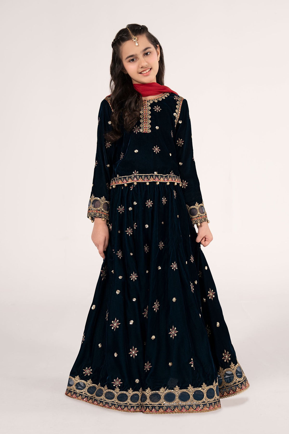 3 Piece Embroidered Velvet Suit