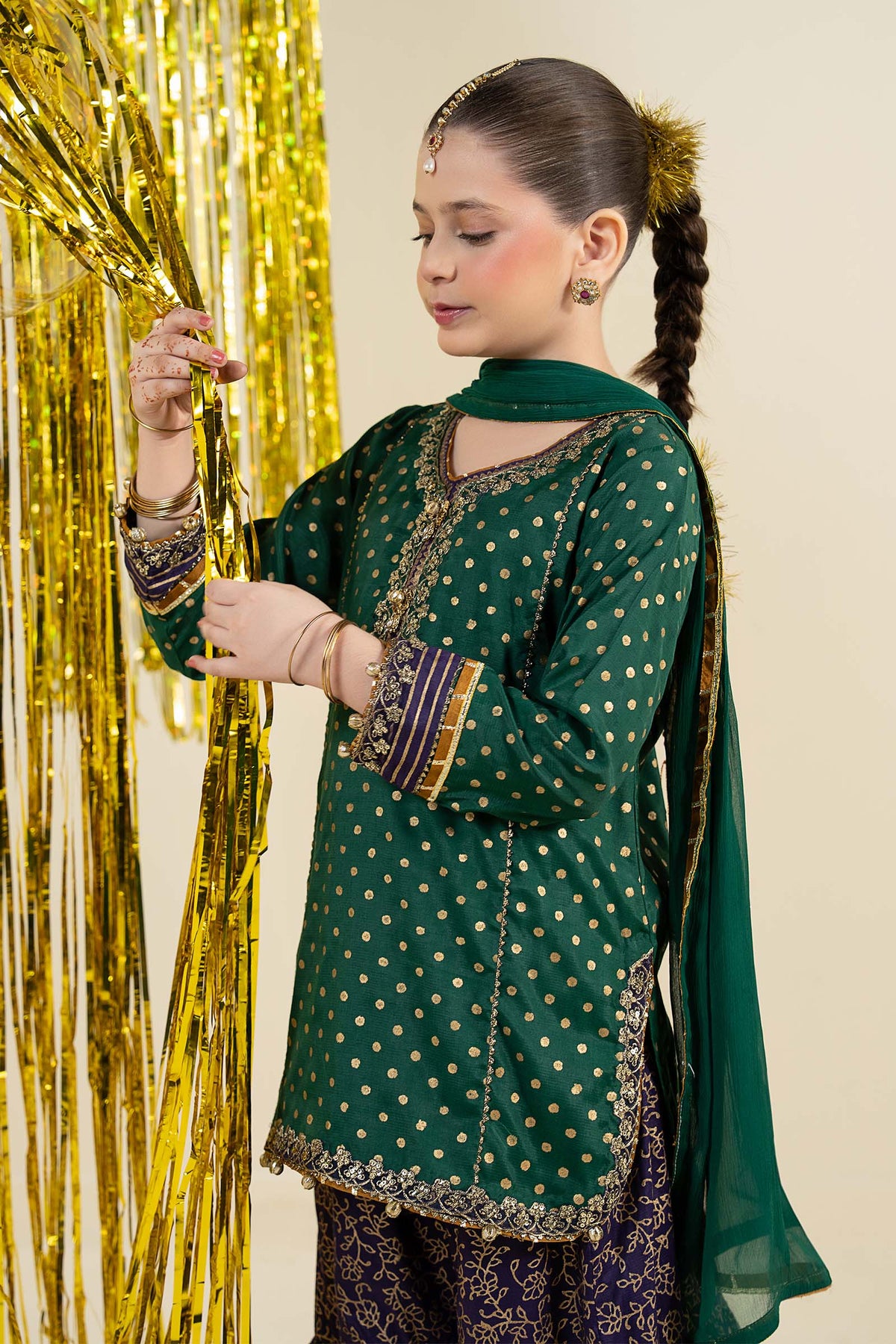 3 Piece Embroidered Raw Silk Suit
