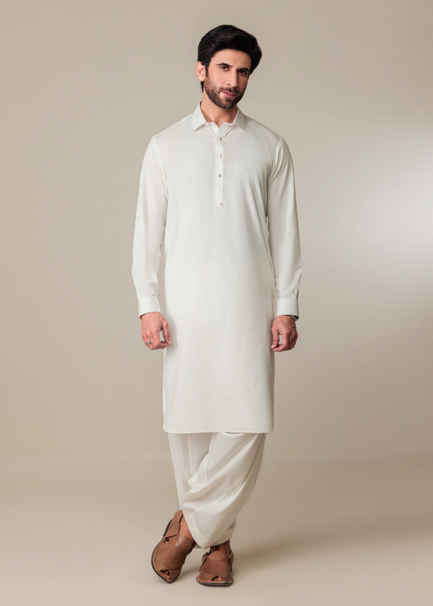 O-White-Cotton-Shalwar Suit - (MP2PSBW25ADN11)