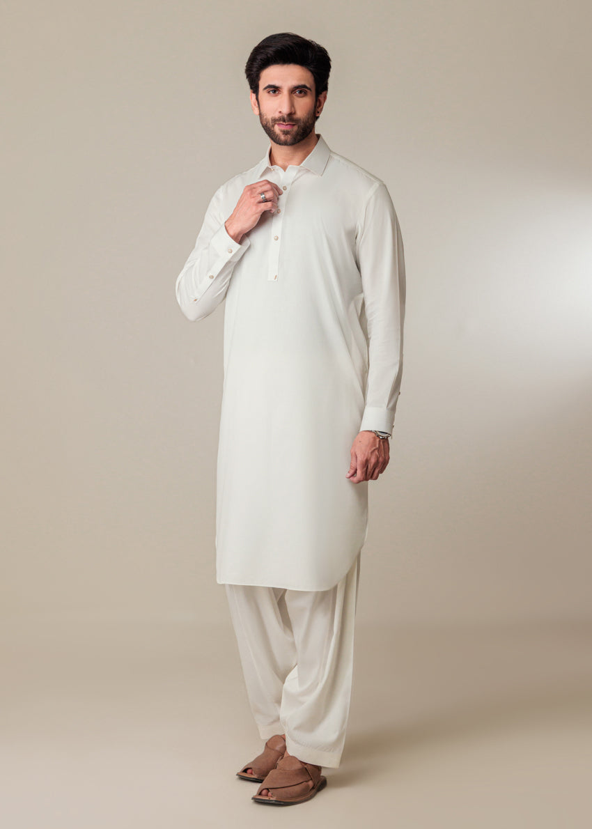 O-White-Cotton-Shalwar Suit - (MP2PSBW25ADN11)