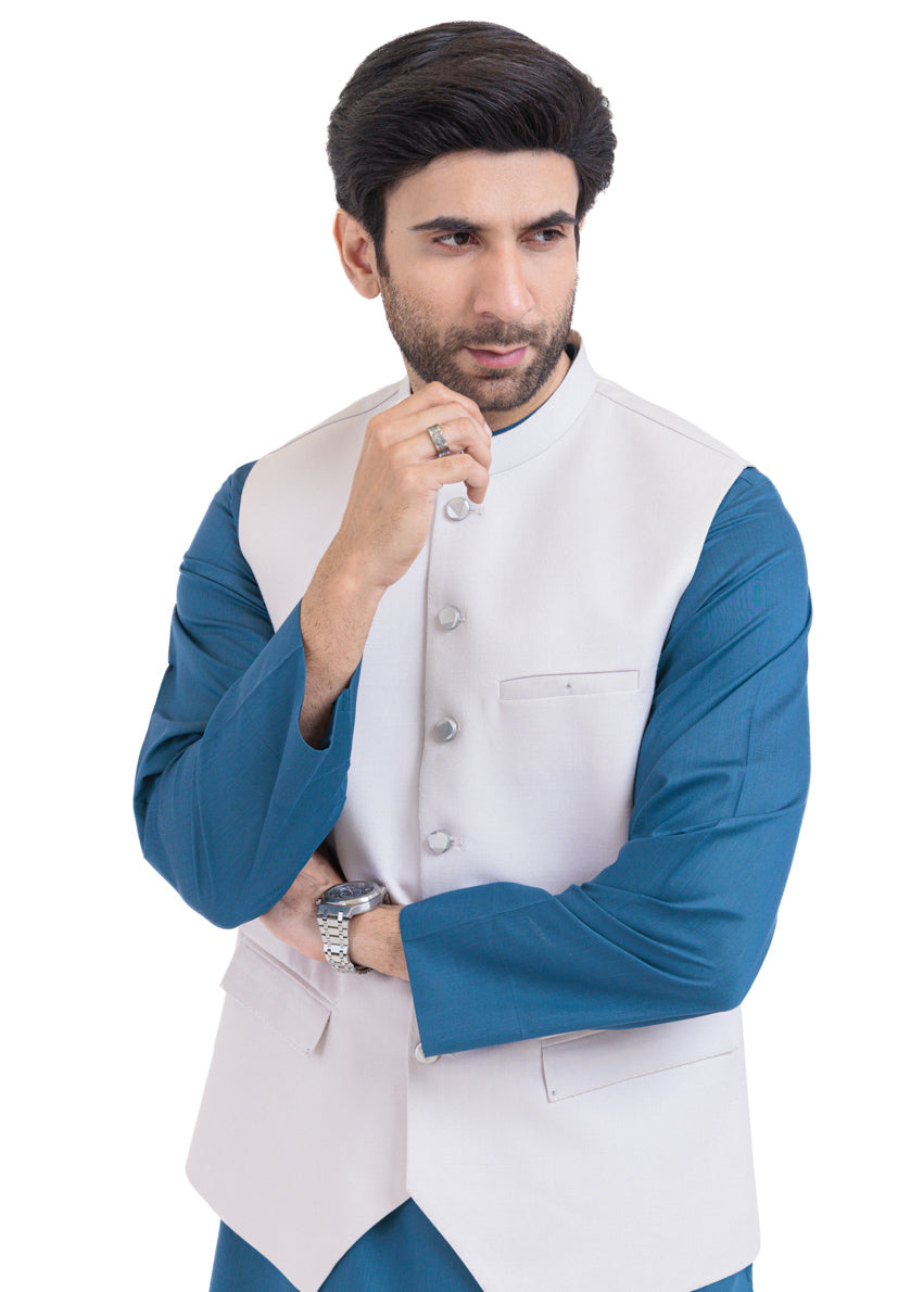 P-White-Blended-Waist Coat - (MPS25WCS1008)