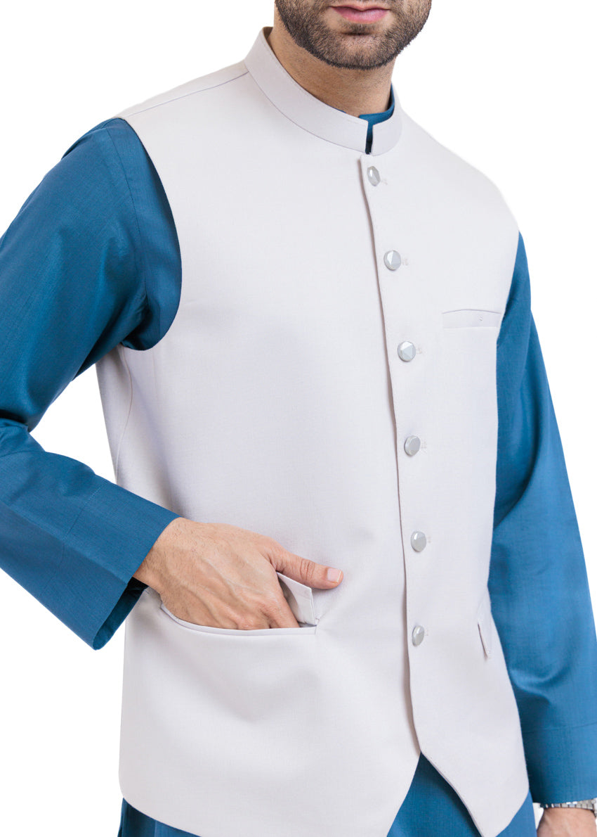 P-White-Blended-Waist Coat - (MPS25WCS1008)